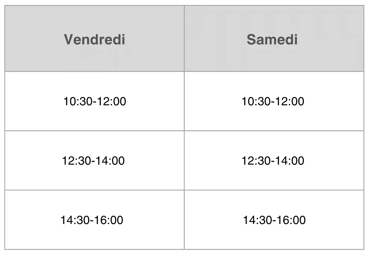 Tableau Horaires